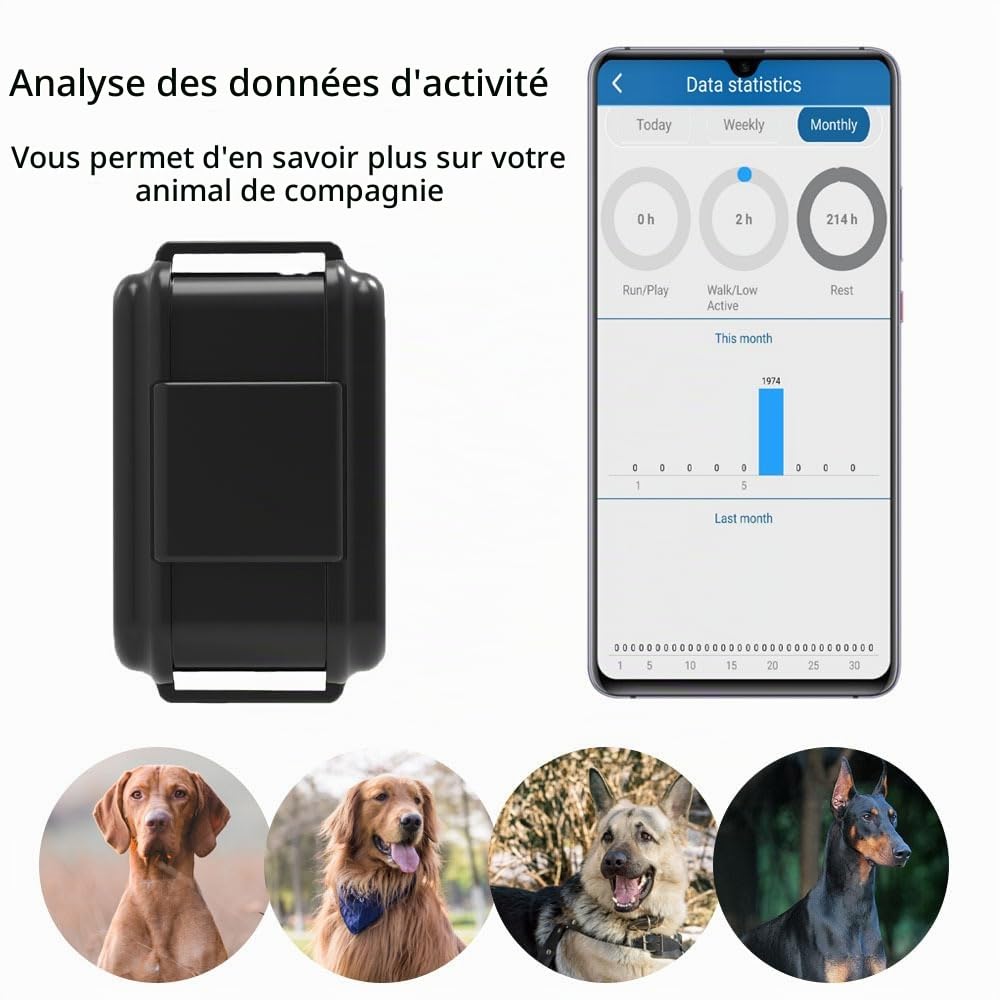 Zeerkeer TK919PRO Tracker GPS anti-perte pour chiens Avec alarme sonore et lumineuse, podomètre et conversation bidirectionnelle Statistiques et étanche sans abonnement