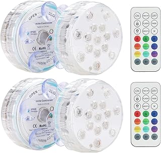 LED潜水ライト 水中ライト 電池式 15LED 高輝度 16色切り替え リモコン付き タイマー機能 5吸盤付き& 強力磁石 防水 水槽ライト プール 金魚鉢 お風呂 水族館 庭 池 (4点セット)