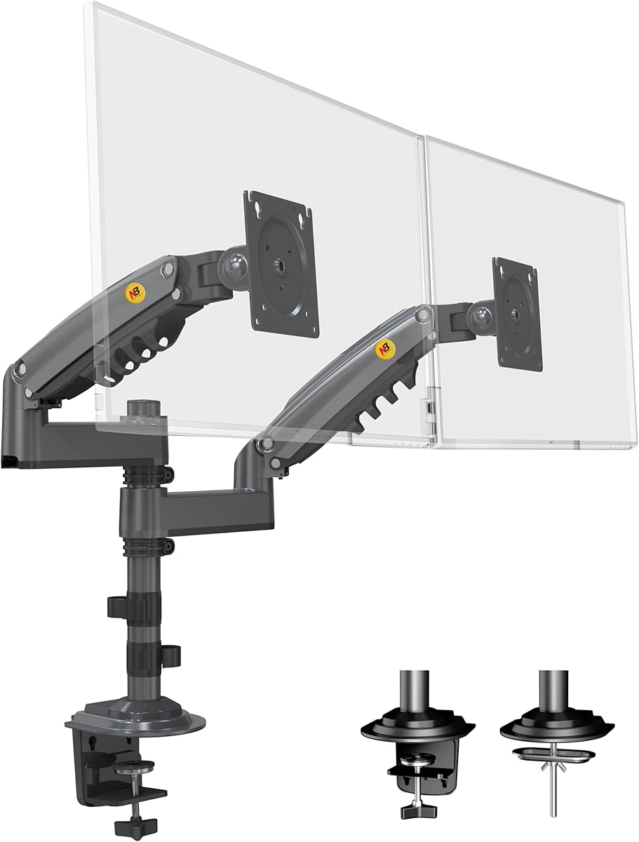NB North Bayou Dual Monitor Desk Mount Stand Full Motion Swivel Computer Monitor Arm Fits 2 Screens up to 27'' with Load Capacity 4.4~19.8lbs for Each Monitor H180-G