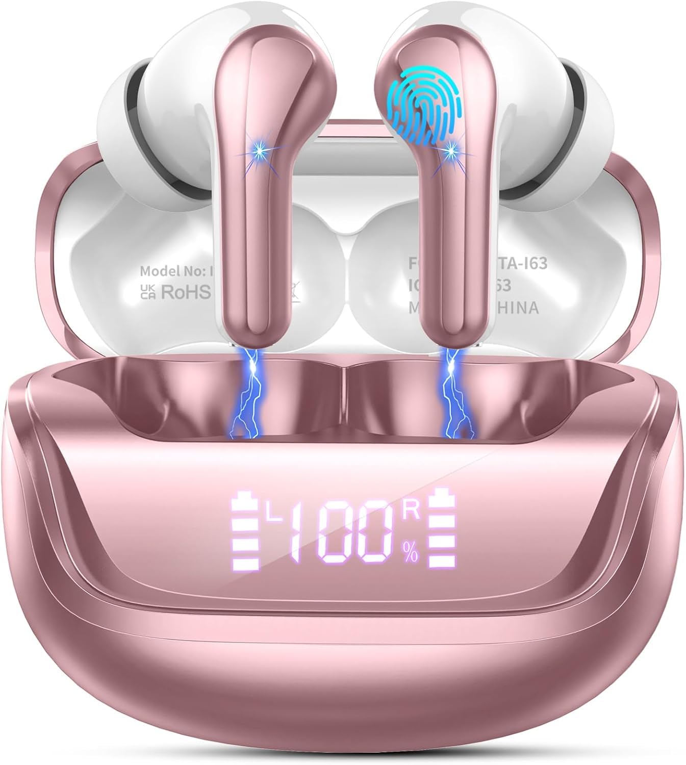Wireless Earbuds, Bluetooth 5.4 Headphones, in-Ear Earphones with 4 ENC Mics Deep Bass Stereo, 40H Playtime LED Display Mini Charging Case Ear Buds, IP7 Waterproof Wireless Headphones for Android iOS