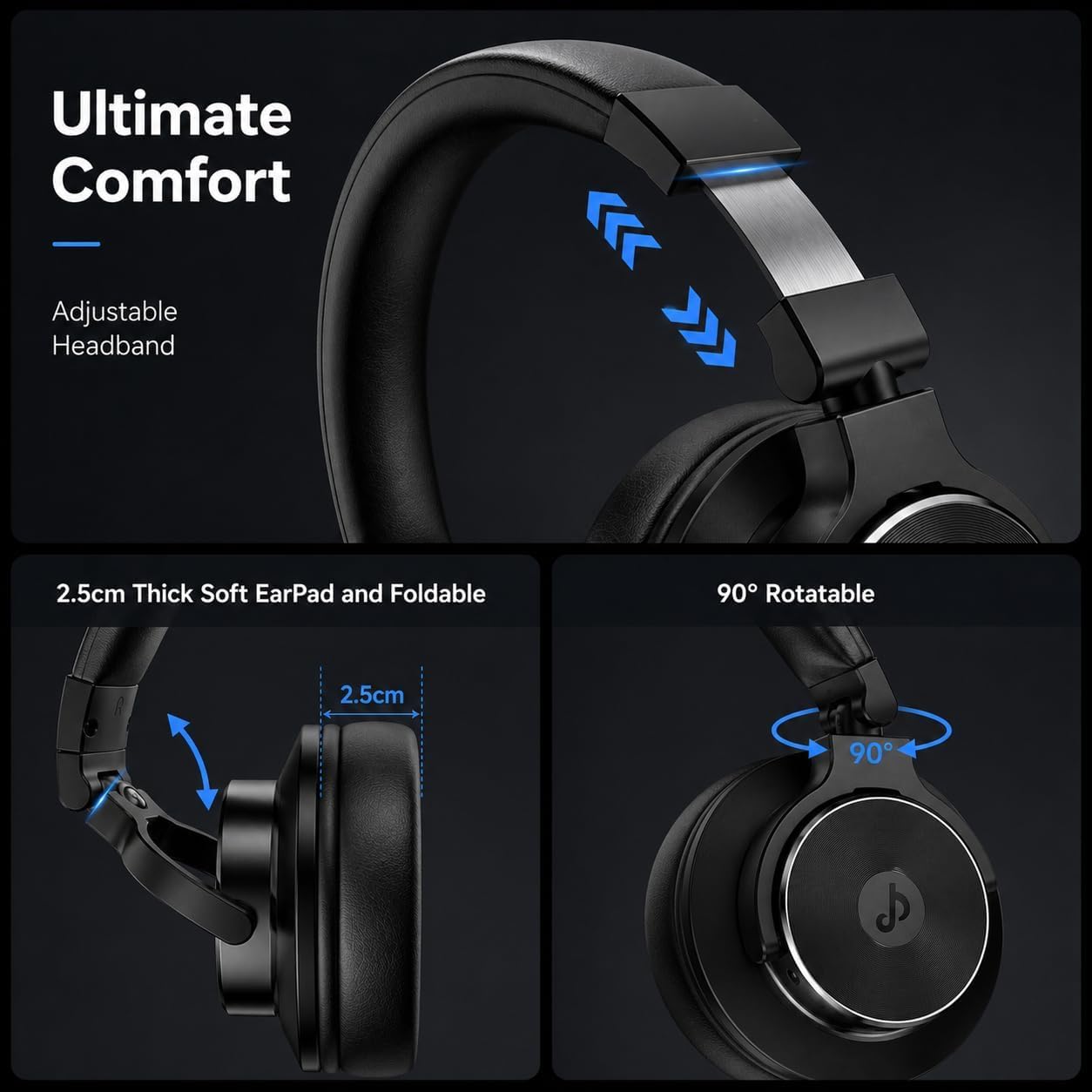 DJ-Kopfhörer, Over-Ear-Kopfhörer, Studiomonitor & Mixing, DJ-Stereo-Headsets mit 50-mm-Neodym-Treibern und 1/4 bis 3,5-mm-Klinkenstecker für AMP-Computeraufnahmen, Podcast-Tastatur, Gitarre