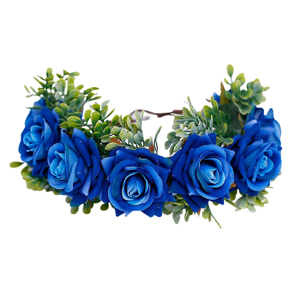 Fentency Floral Hair Wreath with Ribbon Adjustable Bridal Faux Rose Wedding Festival Party Handmade Photo Props