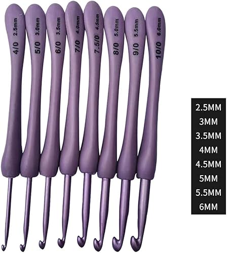 Miniatura 3 de Juego de 8 ganchos de ganchillo de aleación de aluminio morado, asas ergonómicas para tejer, adecuado para tejer sombrero, suéter, calcetines de