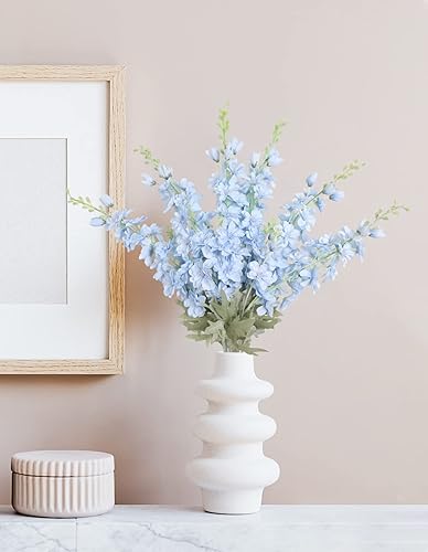 Miniatura 6 de IPOPU Delphinium - Flores artificiales de seda de 33.5 pulgadas, 6 unidades, color azul claro, flores artificiales de tallo largo para jarrón alto,