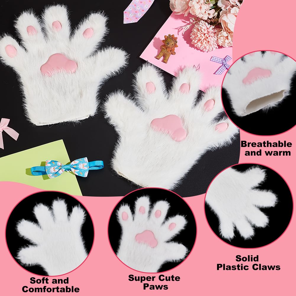 AHANDMAKER 1 Pair Furry Cat Claw Gloves Wolf Paw Gloves Faux Fur Cat Paw Print Mittens Winter Warm for Cosplay Costume Halloween Fancy Party Costume Accessories - Image 4