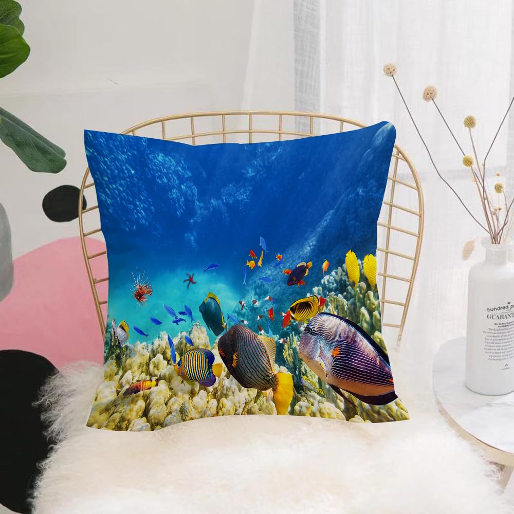 Hyosxw Ocean Decor, Fairy Underwater With Fish And - A7 Cushion Cover,Throw Pillow Case Home Decorative For Living Room Bedroom Sofa Chair 18X18 Inch,Ocean Decor, Fairy Underwater With Fish And Sows,Pillowcase 45X45cm