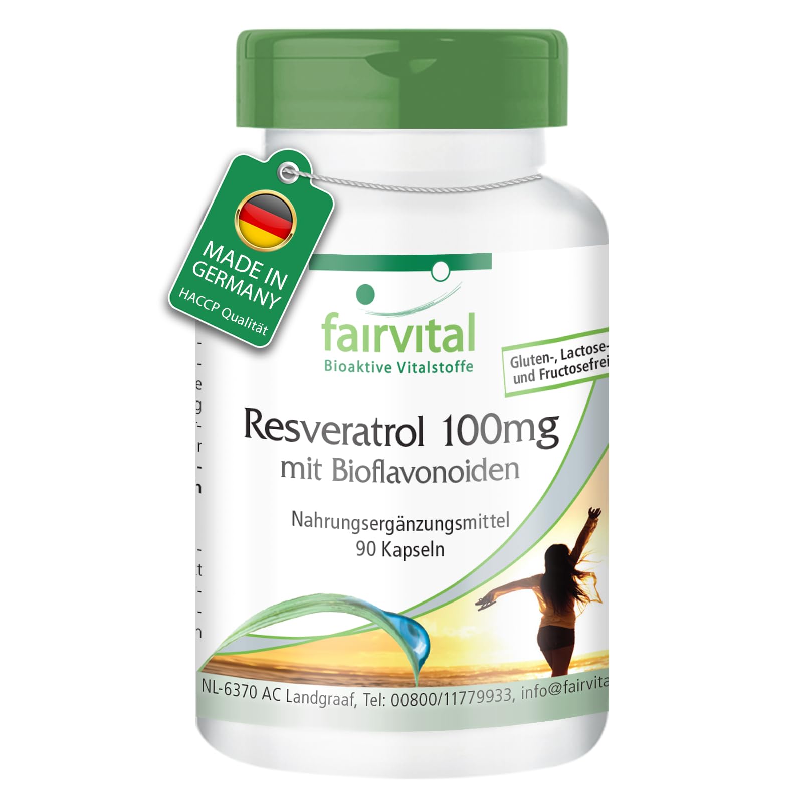 fairvital Resvératrol 100mg en gélules avec bioflavonoïdes, 90 gélules, VÉGÉTALIEN, avec rutine, OPC et quercétine