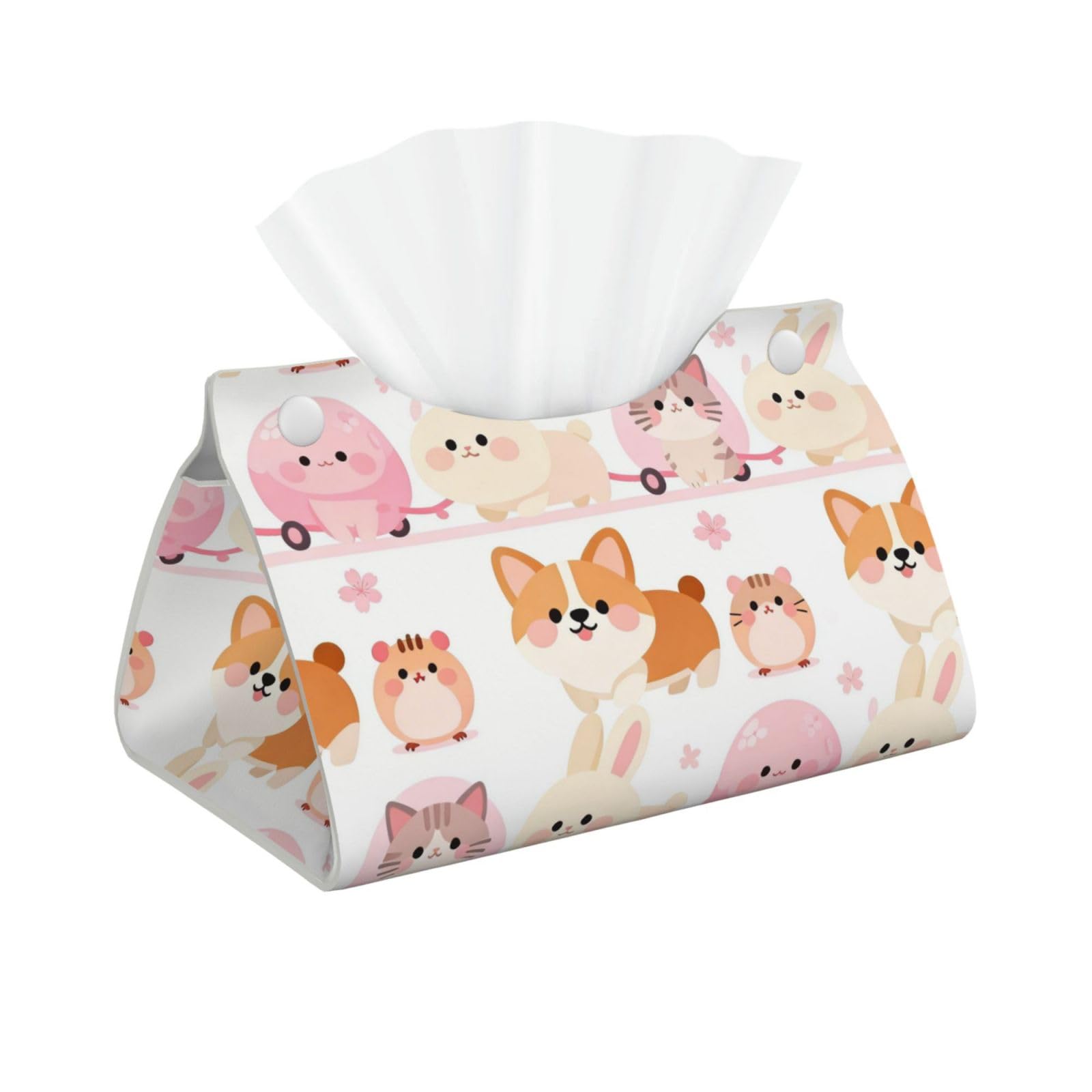 Pink Animals Long Leather Tissue Box Cover-Waterproof PU Leather Tissue Holder for Bathroom, Decorative Rectangular Tissue Case