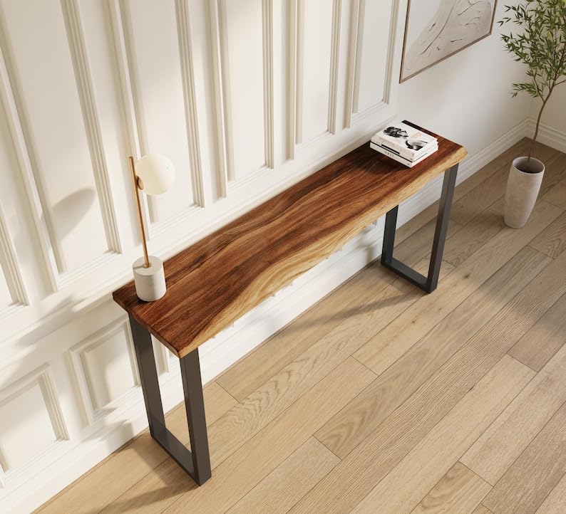 Image of 120Cm Long Solid Wood Console Table for Living Room | Wooden Modern Side Entrance Table for Home & Office | (120 * 30 * 77* Cm)