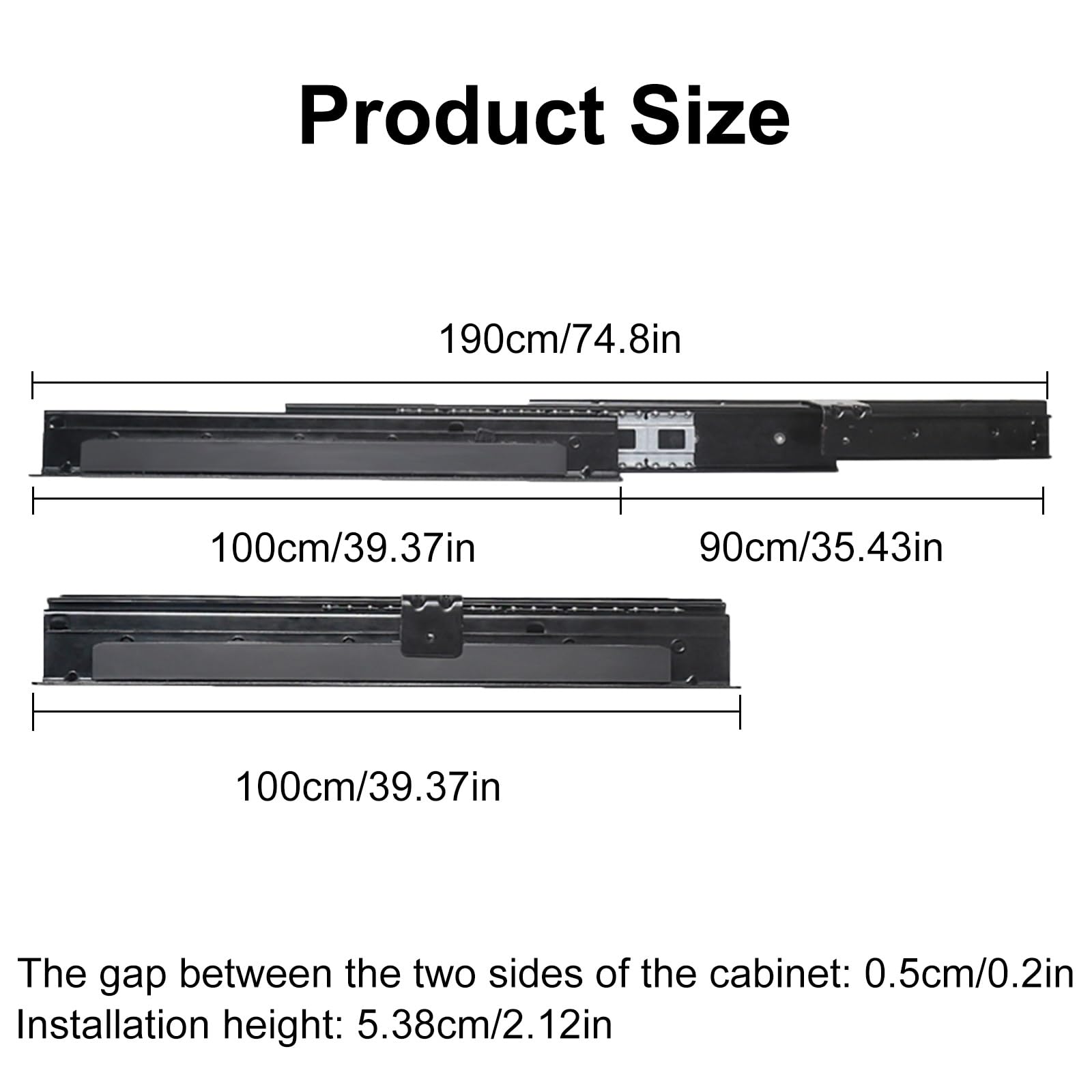 Guide per Cassetti Sottopiano per Carichi Pesanti, Guide Lineari Scorrevoli a Estrazione Totale Guide Scorrevoli a Scomparsa, Guide per Armadietti, 1 Paio (Size : 190cm/74.8in)
