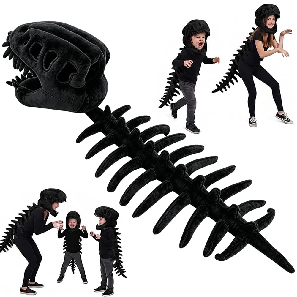 Mineup Realistic Dinosaur Skeleton Costume, 3D Spinosaurus Bone Plush Outfi with Spine Extension, Fun Wearable Soft Fossil Outfit for Kid Adult Halloween Cosplay Gifts and Themed Parties Outfits — image 1