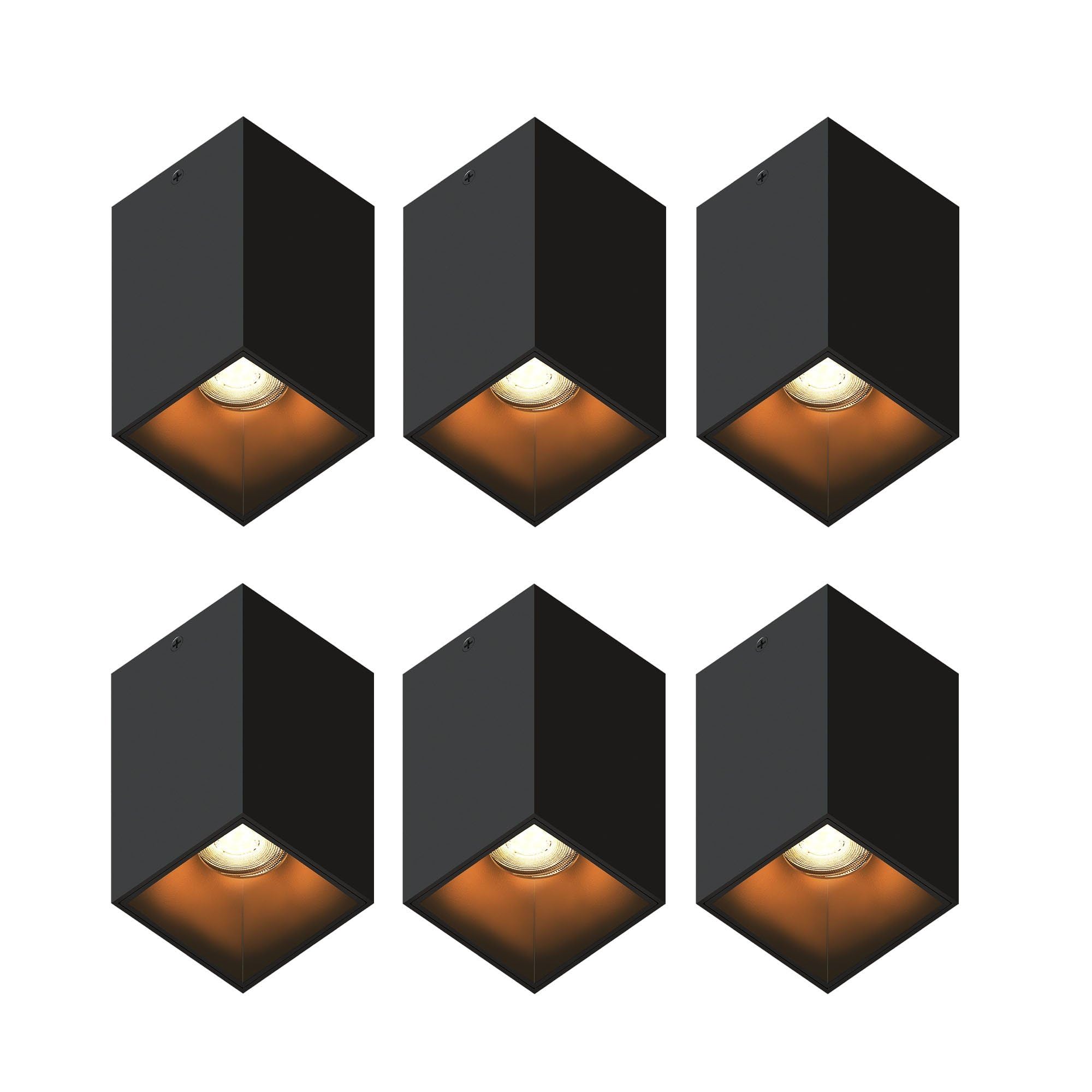 Ledvion 6 piezas foco LED de superficie negro cuadrado 3W blanco calido