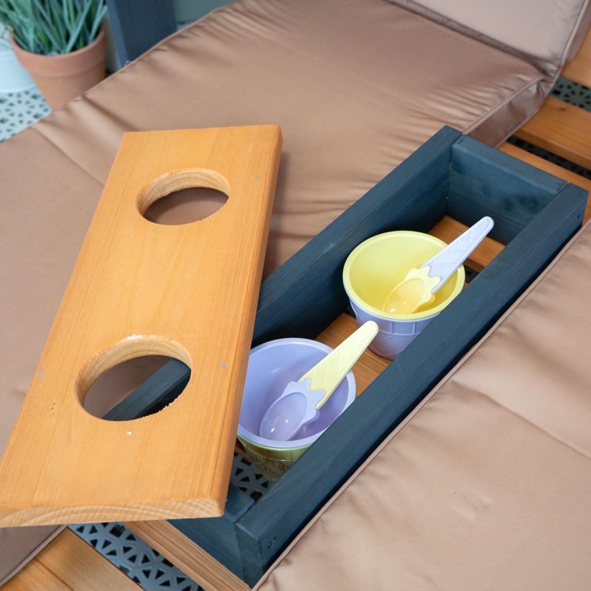 Meppi Chaise Longue Double pour Enfants Bornholm en Bois avec Porte-gobelet et Protection Solaire, pour Jardin