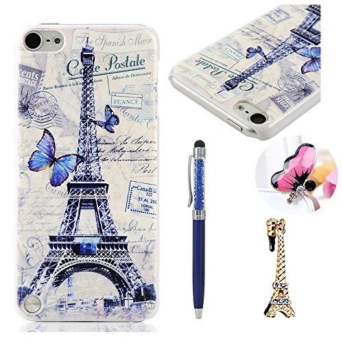 Compatible for iPod Touch 6 Case, Touch 5 Case, MOLLYCOOCLE White Skin Shell Blue Eiffel Tower Ultra Hard PC Back Slim Fit Cover Case for iPod Touch 5 6