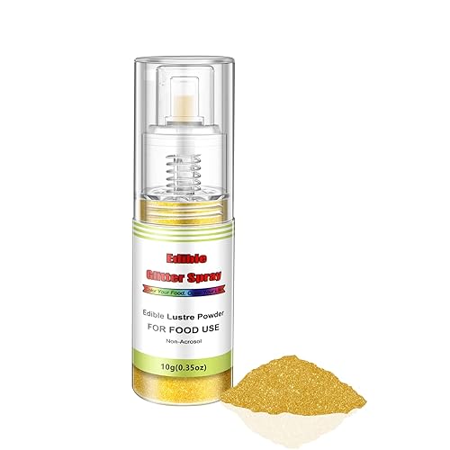 Miniatura 1 de Spray comestible de purpurina (dorado), polvo lustre para colorear alimentos sin aerosol, bomba de empuje de polvo espumoso de grado alimenticio