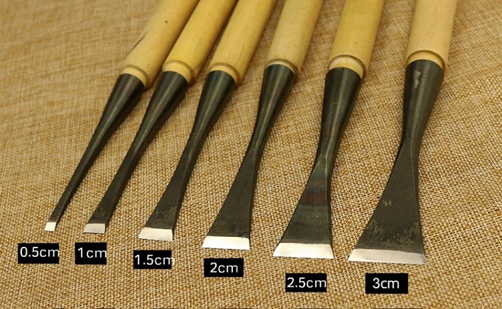 11 dimensioni 0,3-6 cm Coltello piatto in legno a mano Scalpelli per la lavorazione del legno PER intaglio di utensili vuoti, 6 cm, 23 cm
