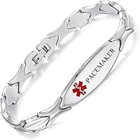 Vista 71 de LinnaLove Pulseras de alerta médica personalizadas para mujer, pulseras médicas de emergencia de acero inoxidable con grabado gratuito (7.5)