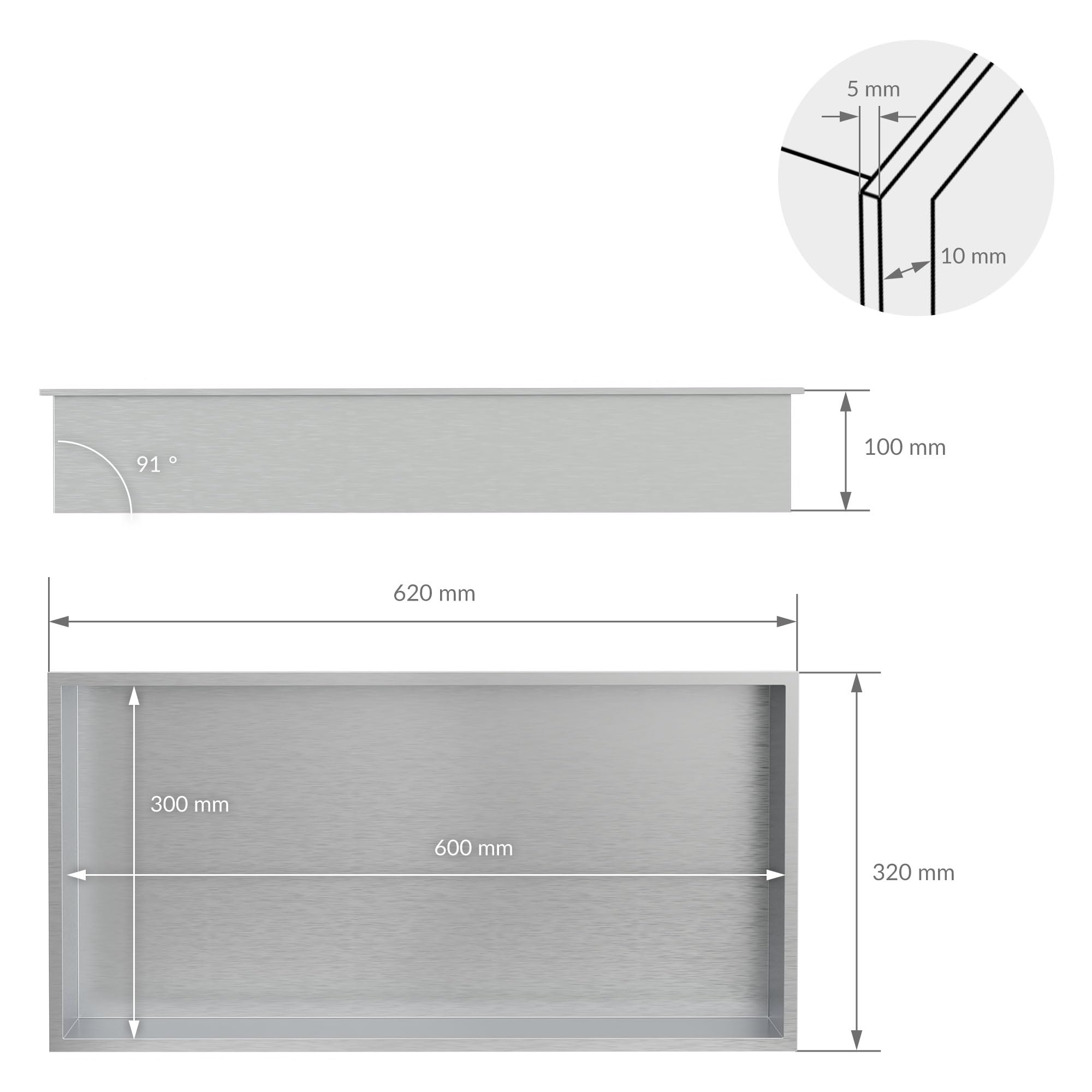 LuxeBath Niche de Douche Encastrée Murale, 60x30x10cm, en Acier Inoxydable, Argent, Étanche, Étagère avec Cadre Salle de Bain, Encastrable, Seule Couche, Rangement Articles Toilette, Matériel Montage