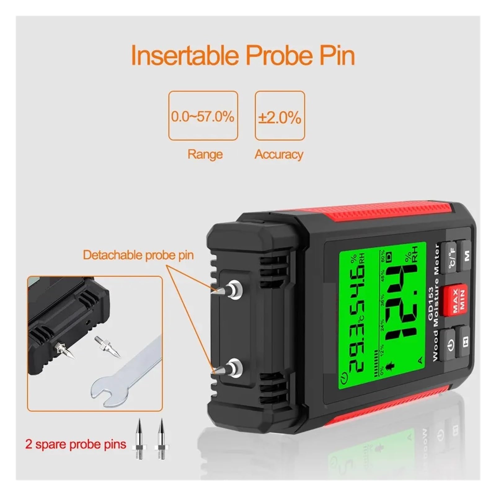 Misuratore Digitale Di Umidità Del Legno Tester Igrometro Rilevatore Legname Dei Mattoni Cemento LCD Più Grande Semplice da usare