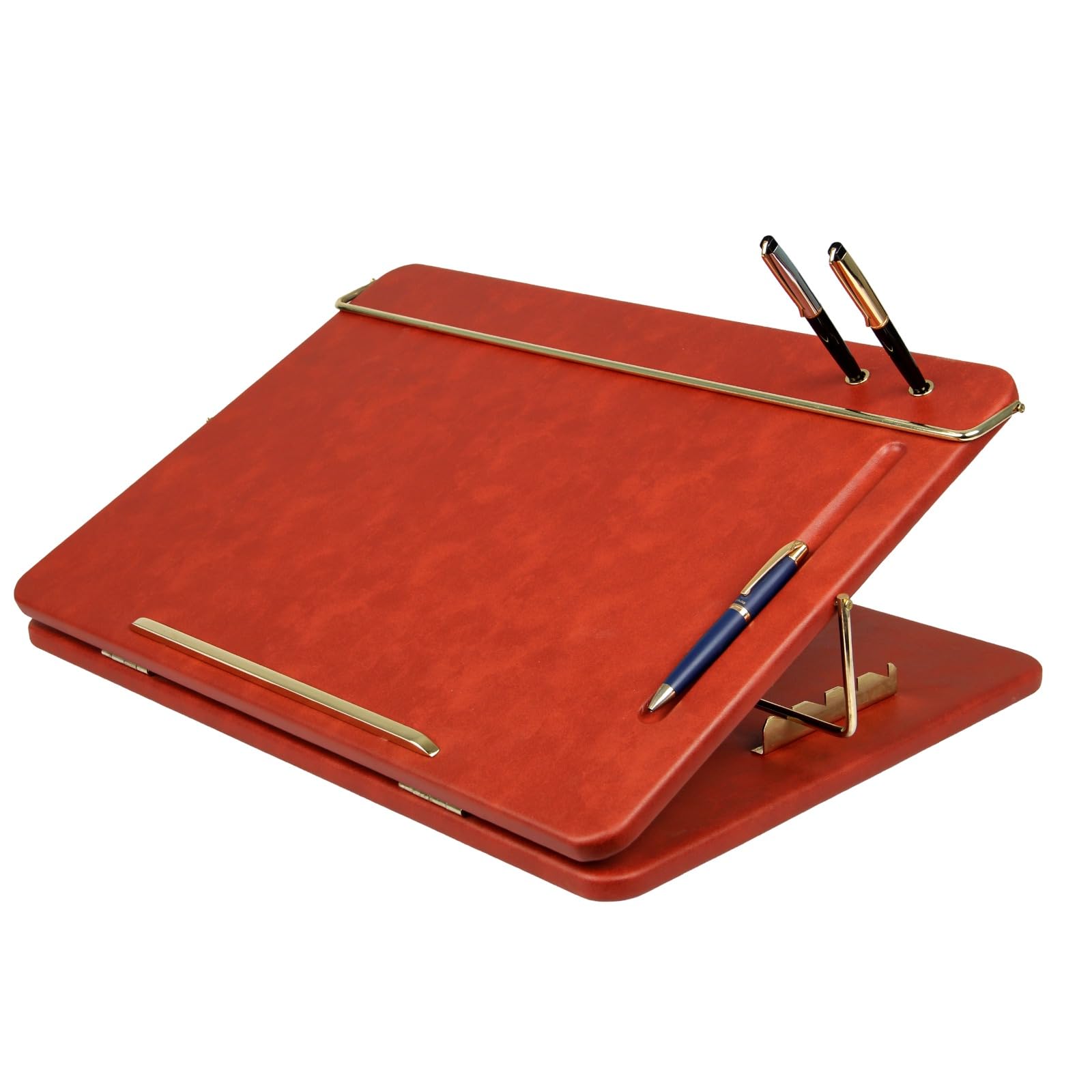 Tylos Leatherette Writing Desk Table Top Elevator | Adjustable Writing Board | Portable Laptop Table | Easy Reading & Study Desk | Office Desk Organizer | 15 x 21 Inch | Orange | (Without Pen Stand)-image-28