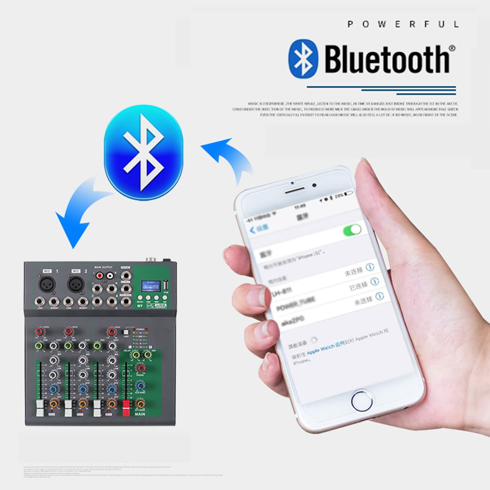 Mixer audio Bluetooth professionale Mixer USB DJ console di mixaggio audio 4 canali ?Karaoke 48V Power per PC Party Studio Registrazione