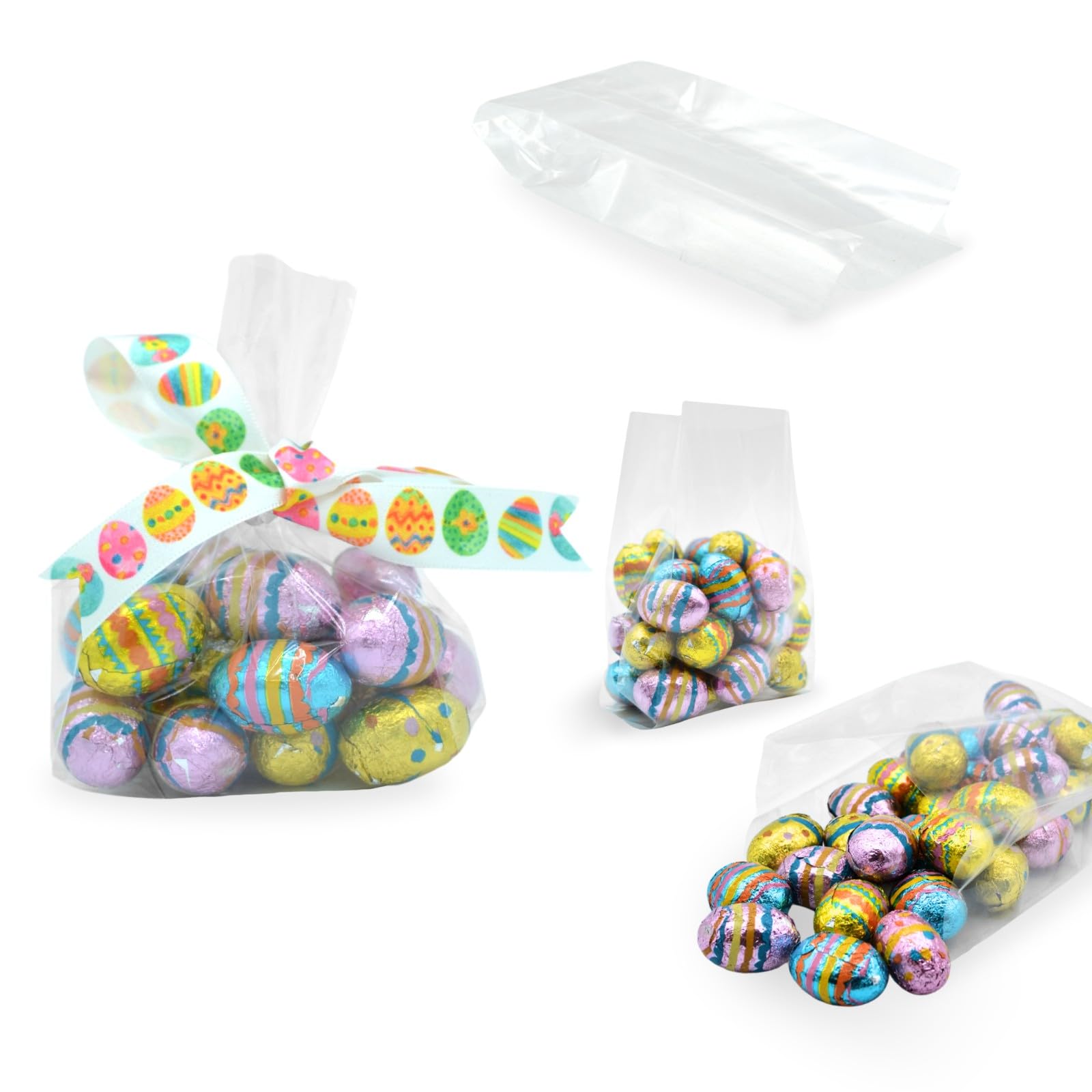 celloexpress 3" x 1.5" x 5" (Long) Gusset Bag Party Bags for Favour Crafts Sweets Display Gifts Crimp Clear Cellophane Cello - Pack of 250