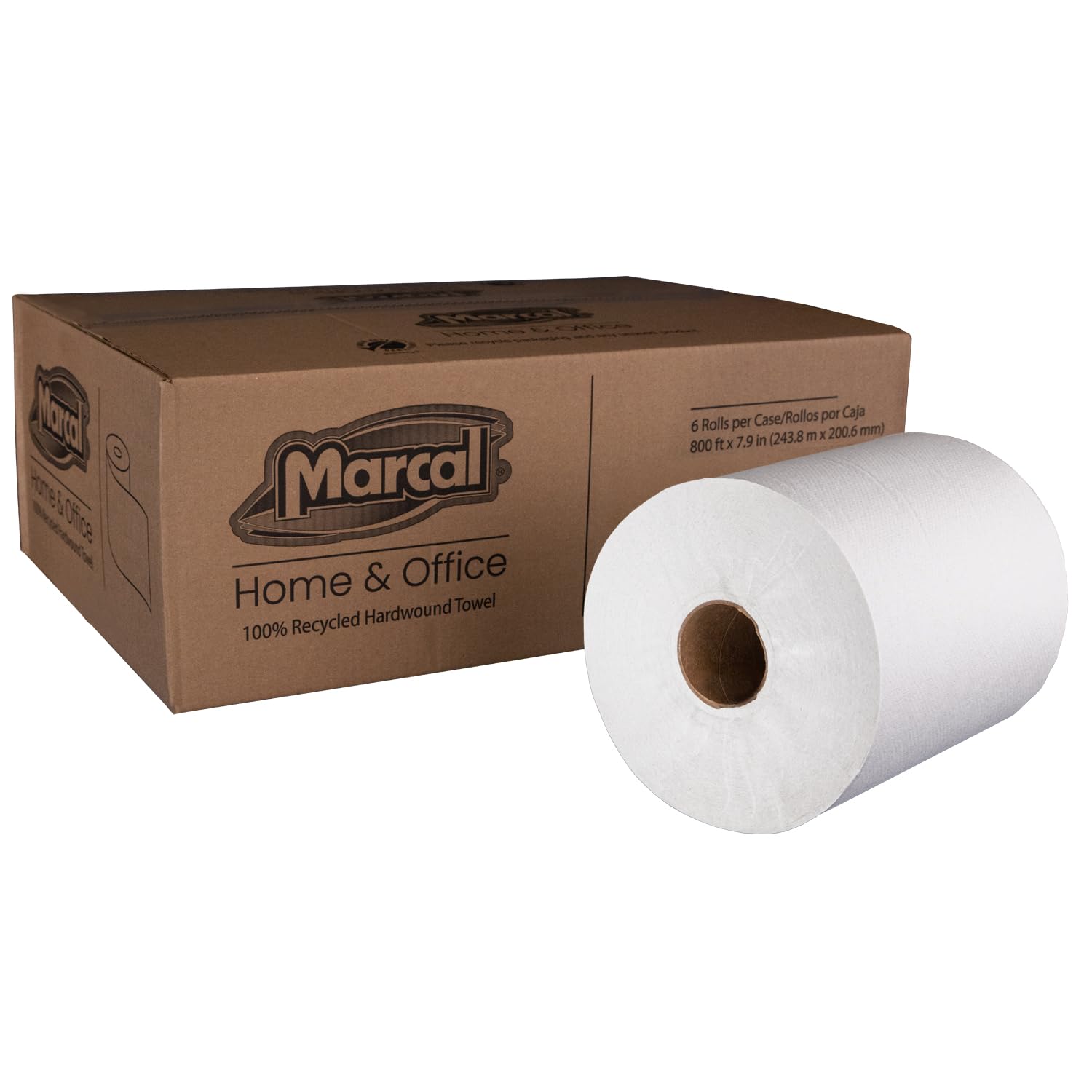 Marcal® White Roll Towels (H1800W) - 7.875” x 800’, 100% Recycled, White, (6 Rolls/Case, 4,800’/Case) Sustainable. Reliable. Affordable. Paper Towels, Perfect for Home & Office, Away-from-Home Product