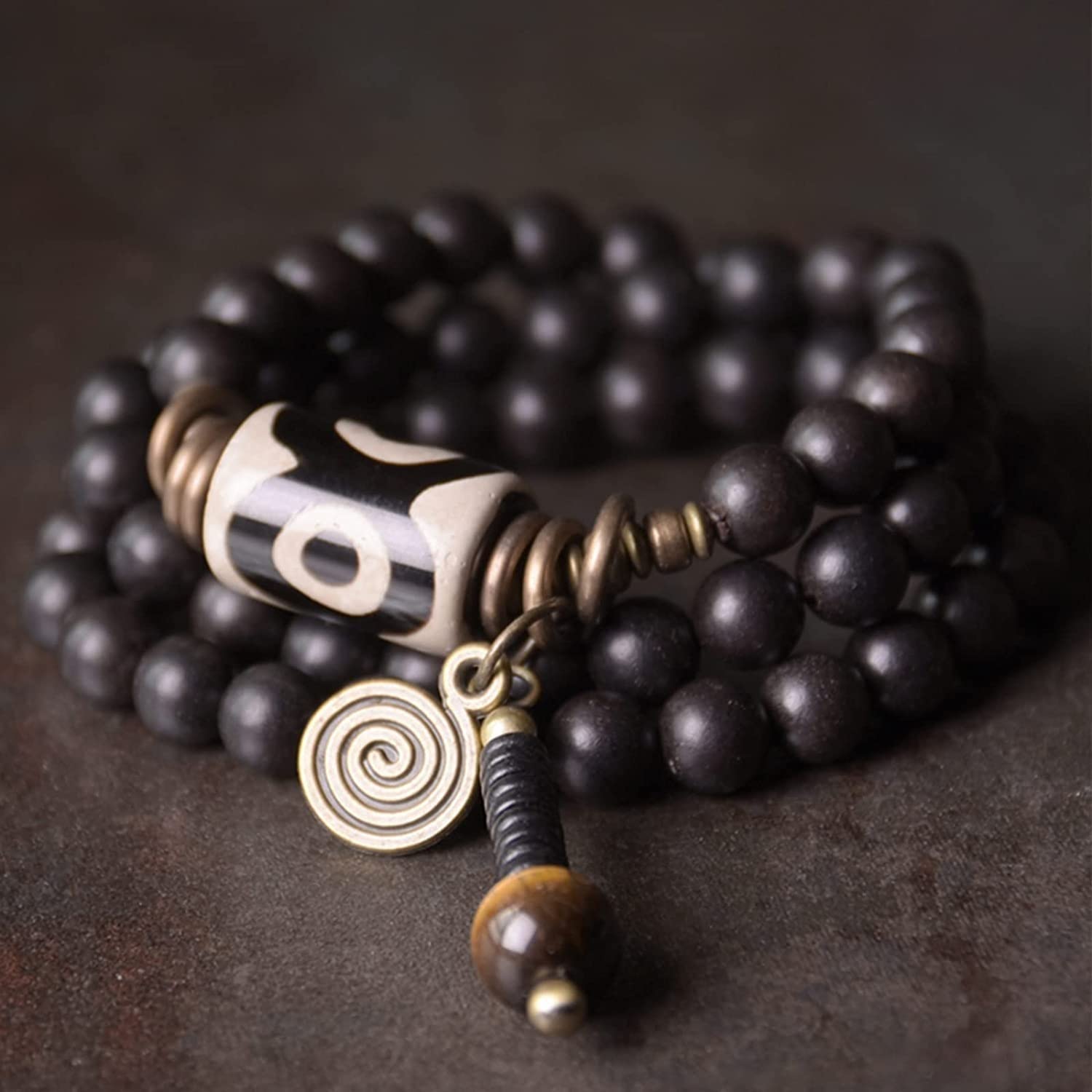 Pulsera, Pulsera de Collar de Cuentas Dzi, Brazalete de Madera de Cuentas Mala, Amuleto de meditación Budista Feng Shui, joyería de Cuentas Dzi de Tres Ojos, Regalos de Buena Suerte