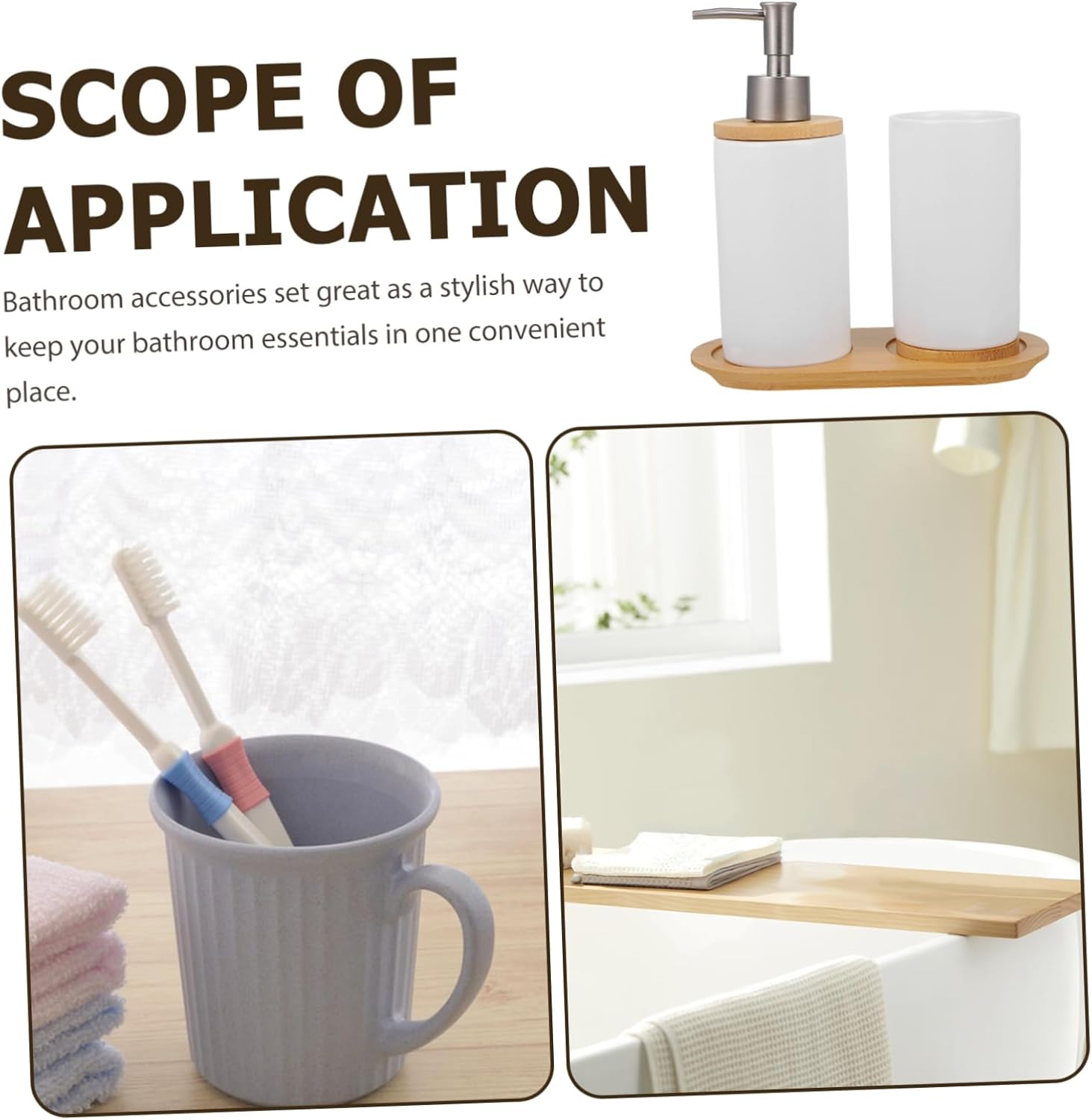 Vanity Countertop Set Ceramic Toothbrush Holder Mouthwash Cup Lotion Container White