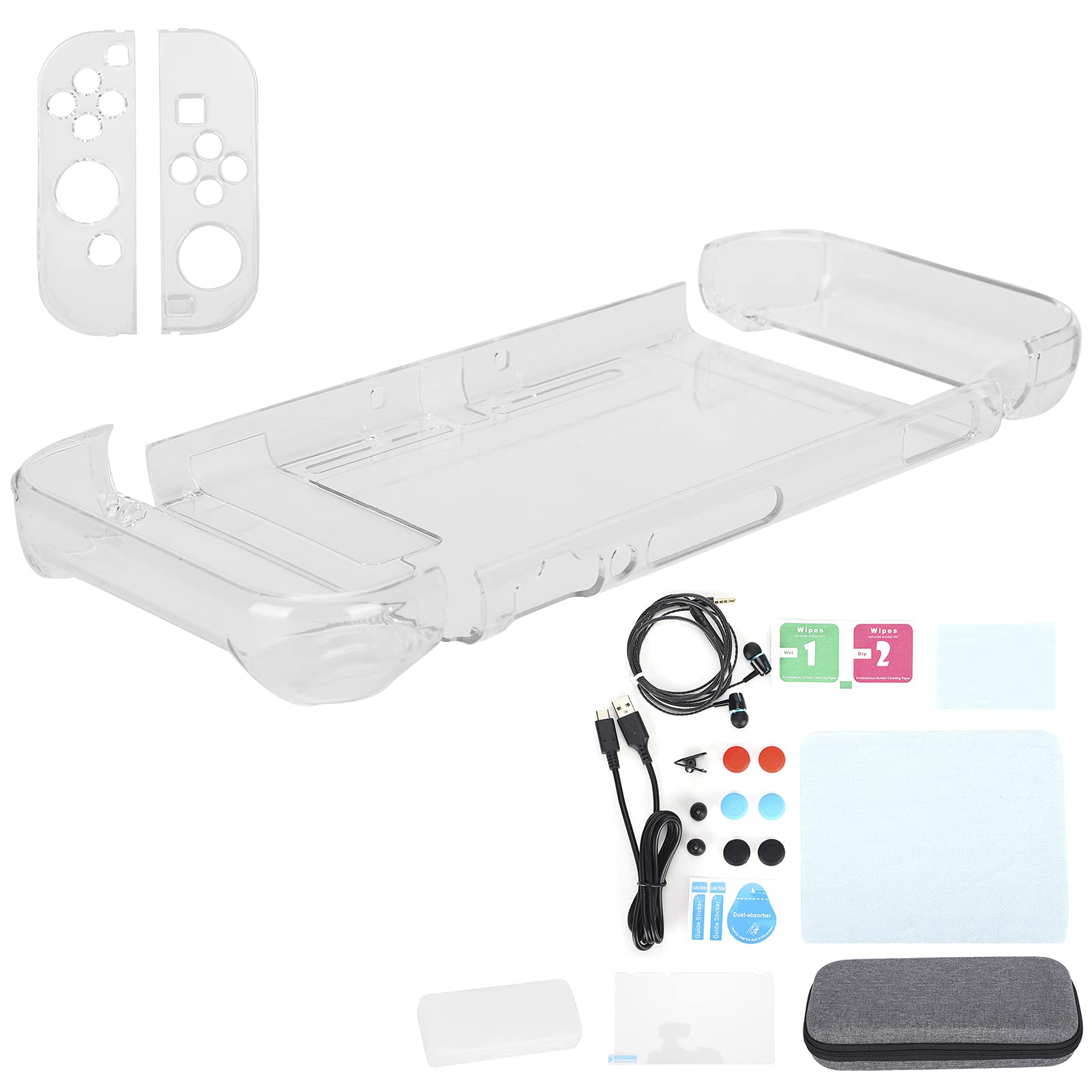 Vomeko Juego de accesorios de juego 14 en 1, bolsa de almacenamiento para Switch, funda protectora transparente de cristal para PC, película protectora de pantalla endurecida,