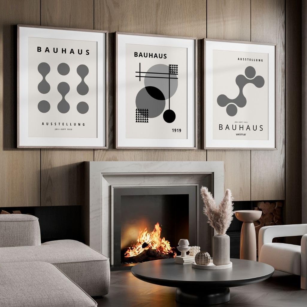 ARTINSPIRIO Bauhaus Poster-Set, 3 Stück, Minimalistisch, Geometrisch, Grau, Ohne Rahmen, Wanddekoration (A2)