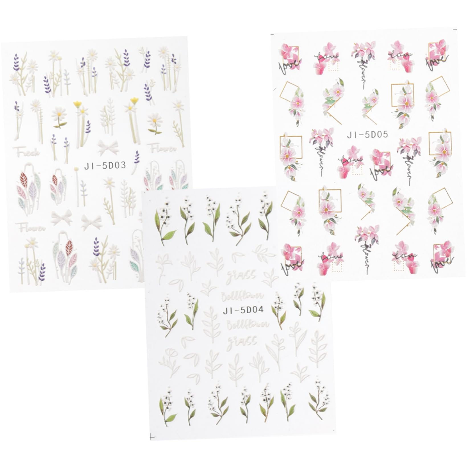 minkissy 5 Juegos De Pegatinas De Flores Para Uñas Calcomanías Autoadhesivas En Relieve Para Mujeres 3 Hojas X 5
