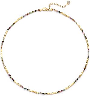 Beaded Gemstone Choker Necklace for Women, 14K Gold Plated Boho Colorful...