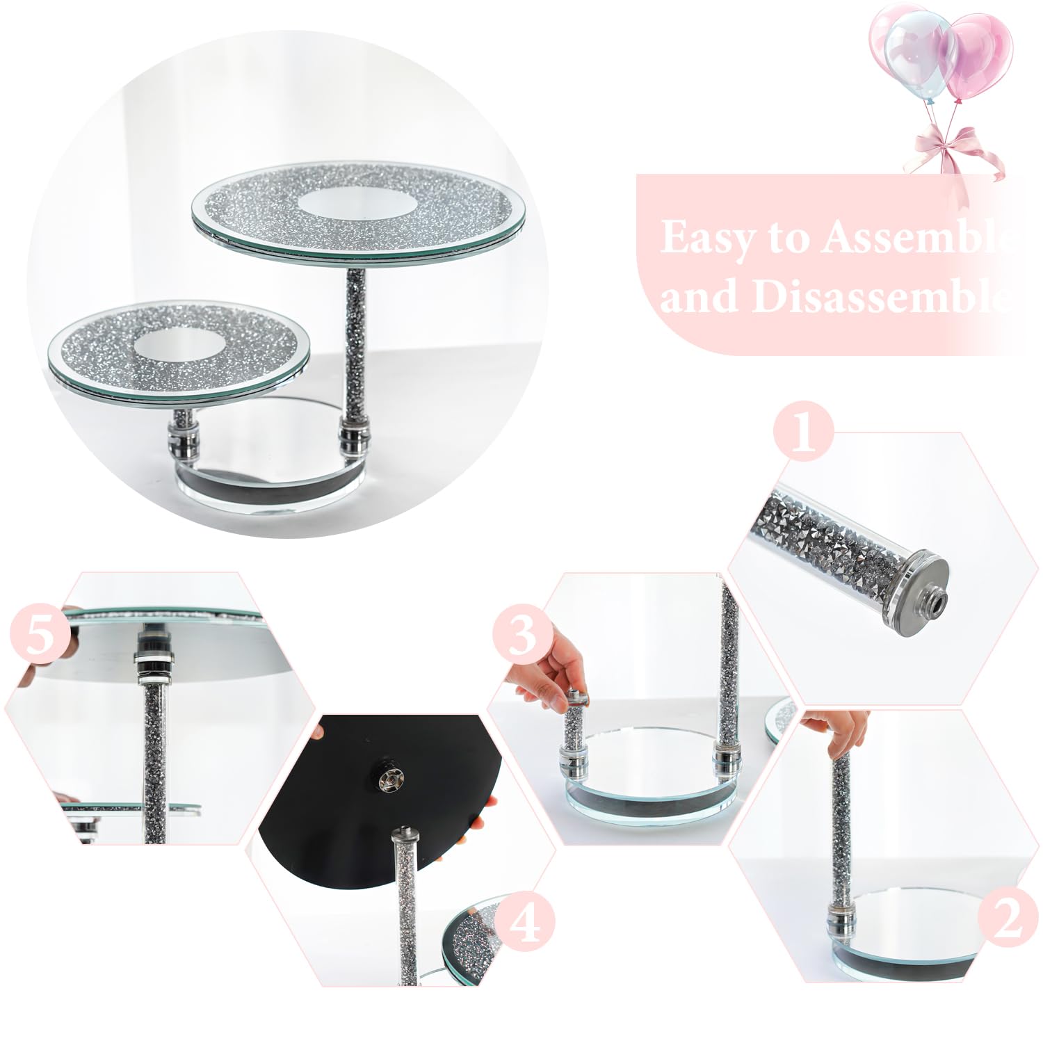 kanpura Soporte de cristal para 15 cupcakes, torre de 2 niveles, bandeja escalonada con base giratoria, soporte de postre para cumpleaños, graduación, baby shower, fiesta de té