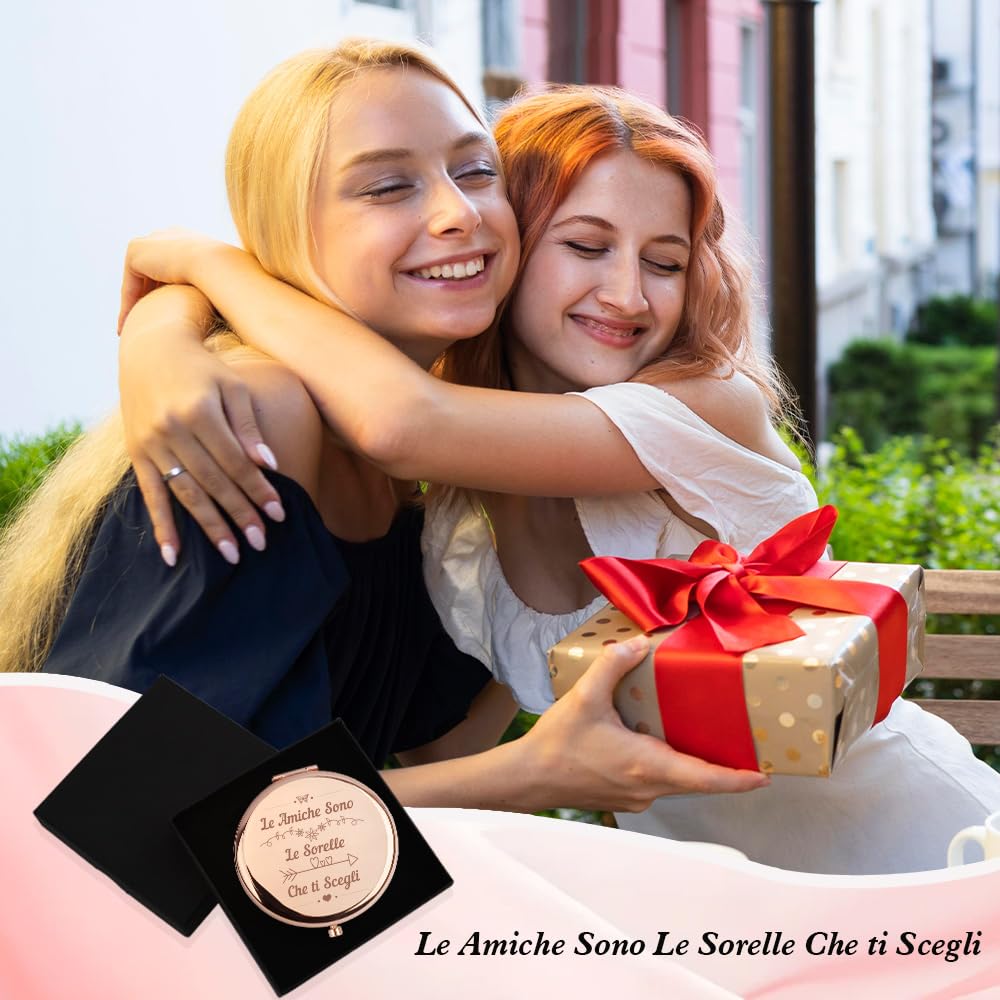 Regalo Amica Specchio Compacto, regalo per migliore amica Compacta Specchio Trucco Regali Originali Per Amiche San Valentino, Natale, Compleanno, Regali Amiche, Ingranditore x1 / x2