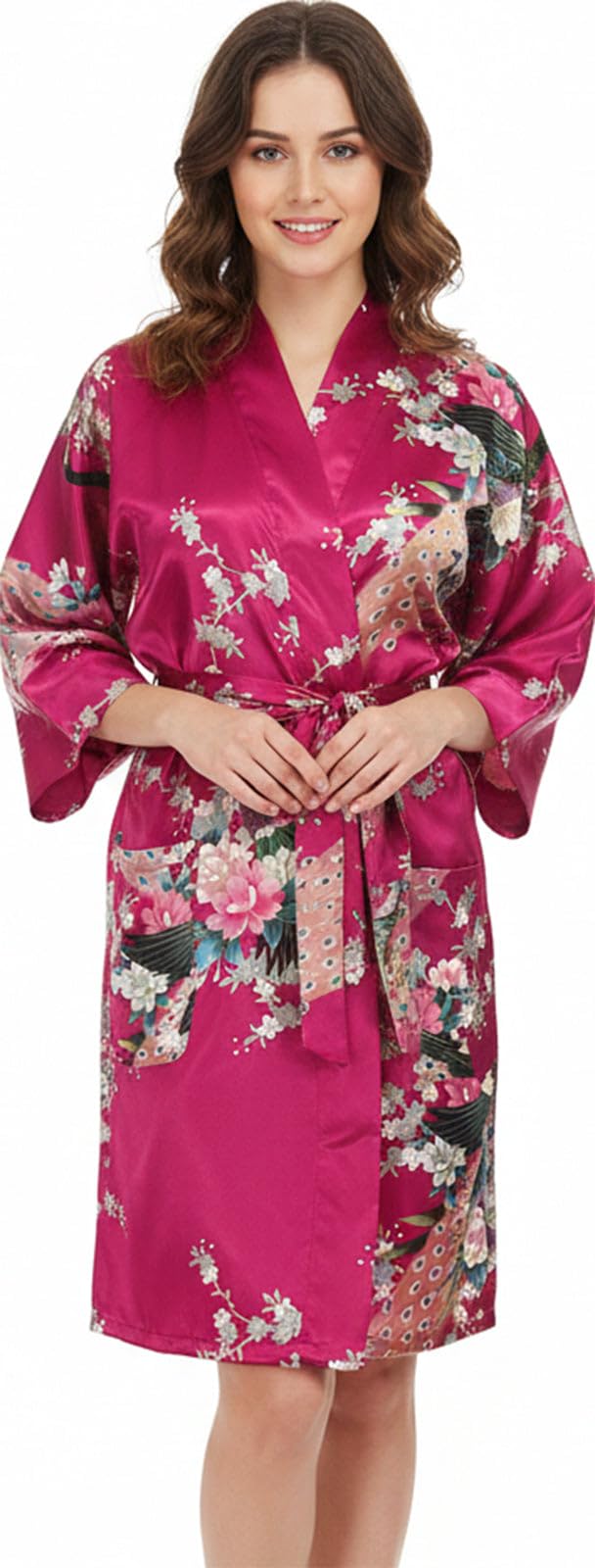 Trifolium Kimono Robe And Chemise Silky Peacock Satin Nightgown Bathrobe Wedding Negligee Nightdress — view 35