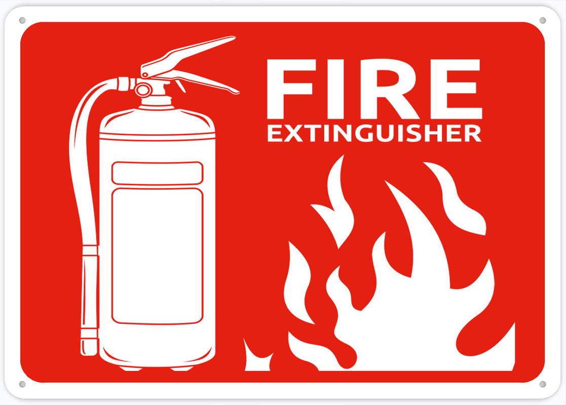 Fire Extinguisher Aluminum Metal Sign 12x8 inch Rust-Free Pre-Drilled Holes Weather Resistant For Home/Office/Business/Yard Use
