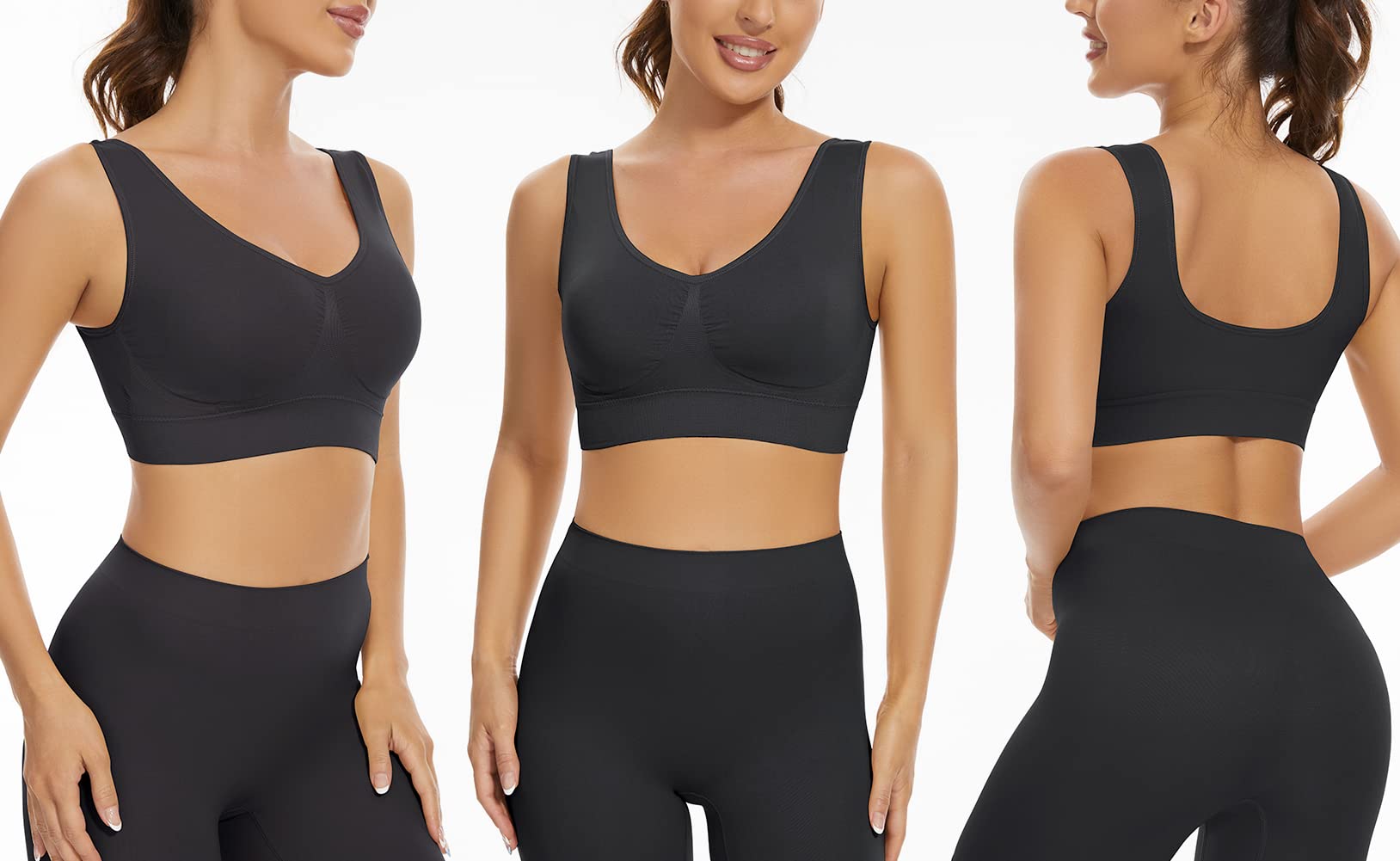 Lemef Reggiseno Sport Privo di Cuciture a Fili Liberi Reggiseno Yoga con Imbottiture Estraibili per Donne Set di 3