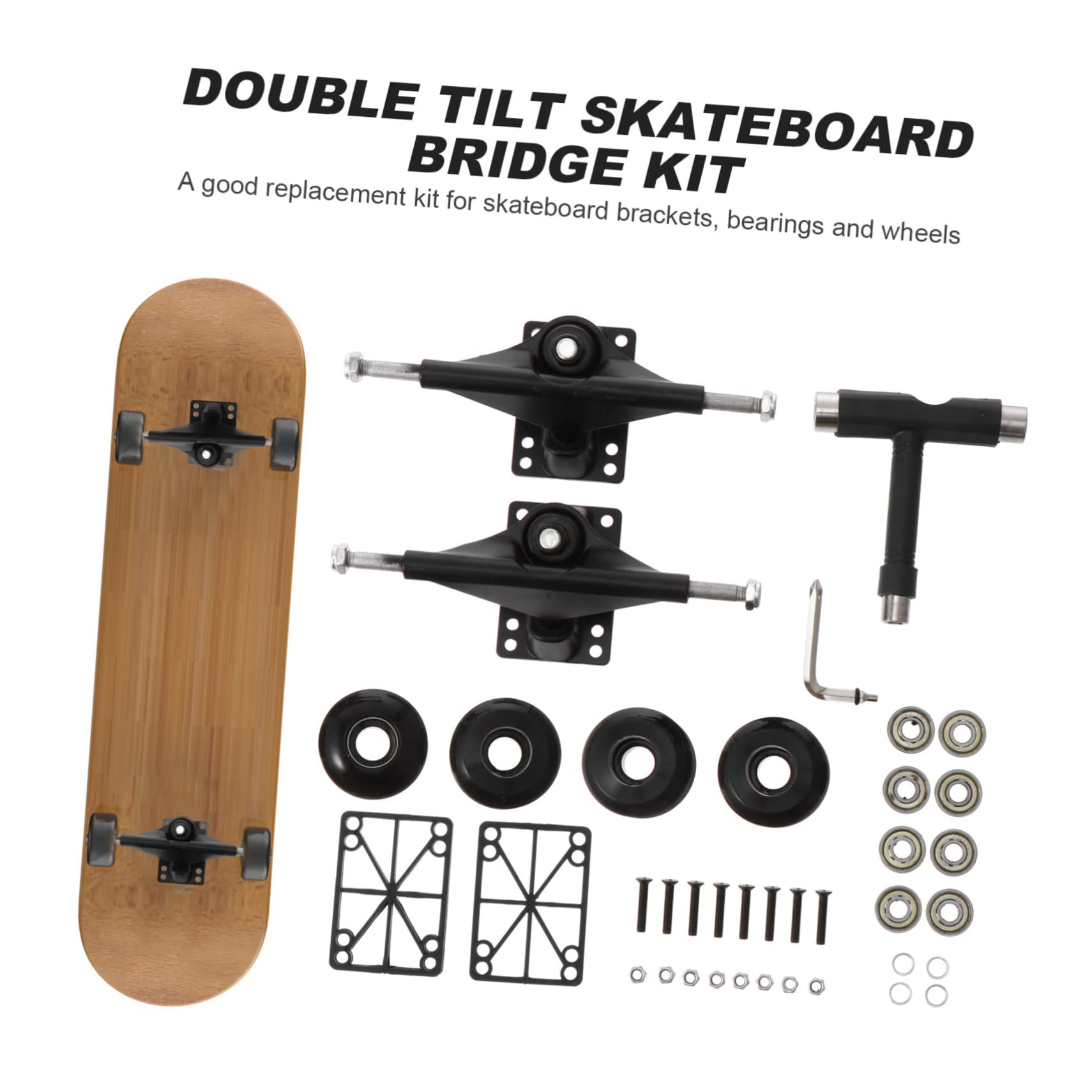 Camions de Skateboard Double Tilt, Kit Complet Noir en Alliage D'aluminium