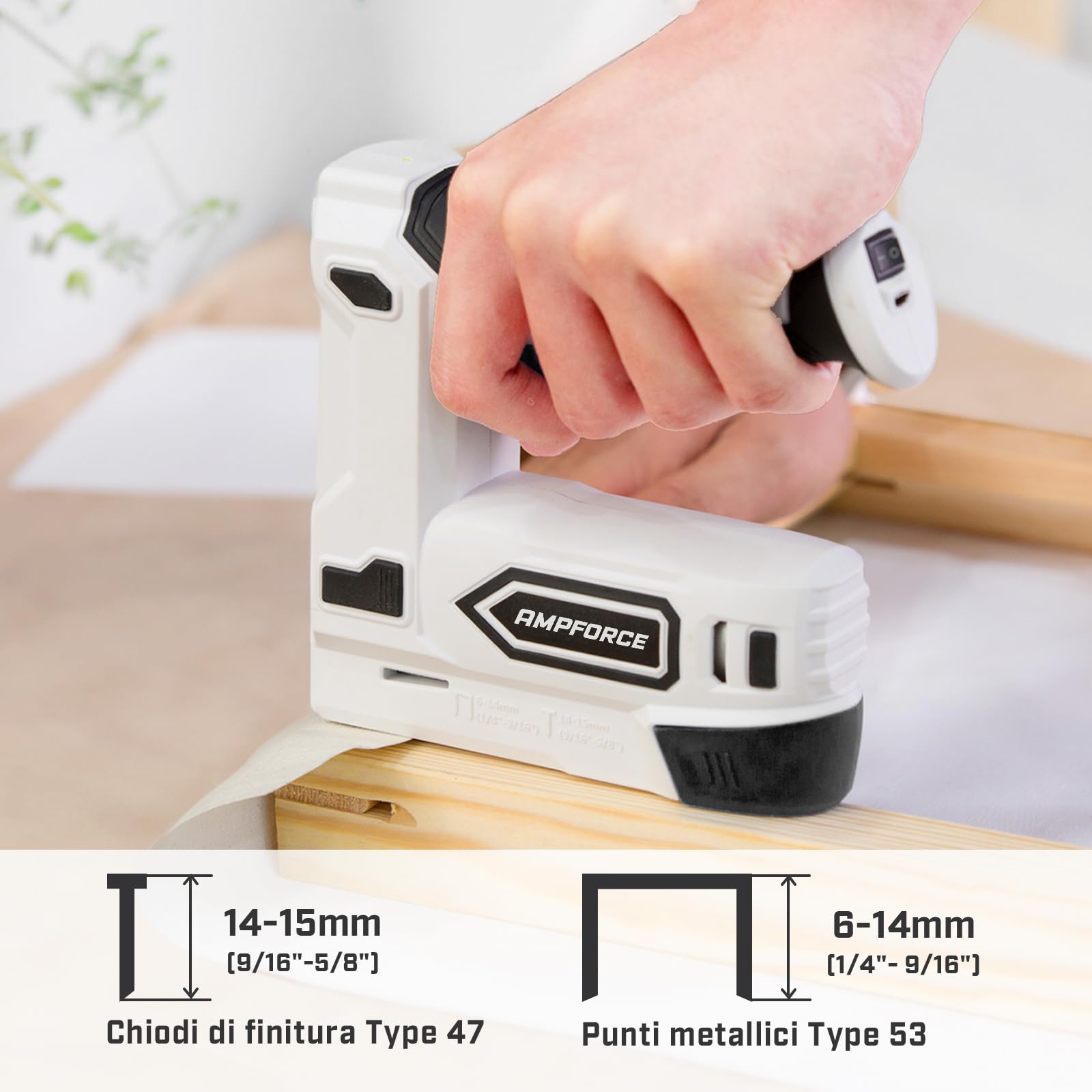 Graffettatrice Elettrica 2-in-1 Wireless 4V a Ioni di Litio con USB-C, Include Graffe e Chiodini per Tappezzeria, Riparazione Mobili, Moquette e Fai-da-Te Casa