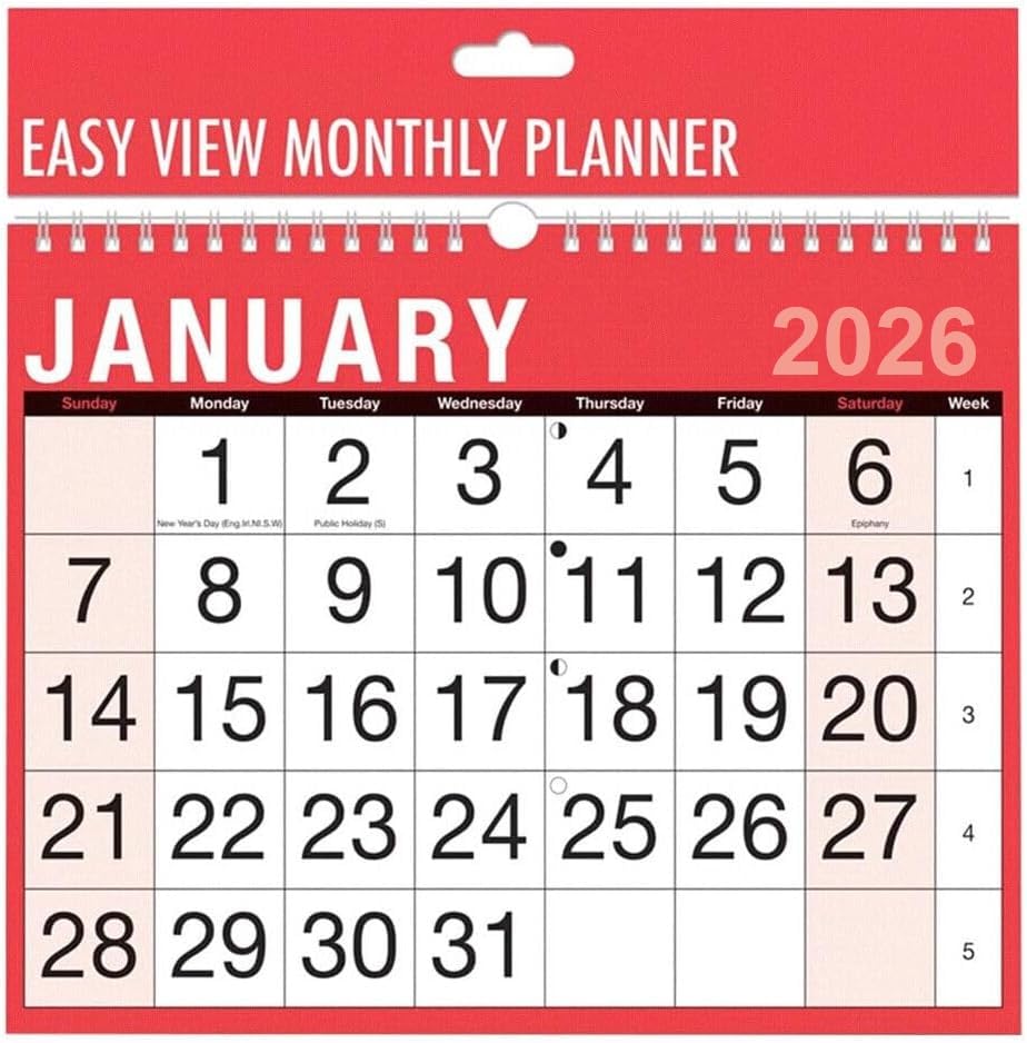 UKDD® 2026 A4 Wall Calendar Planner - Home Office Easy View Large One Month to View For Home & Office Business School University