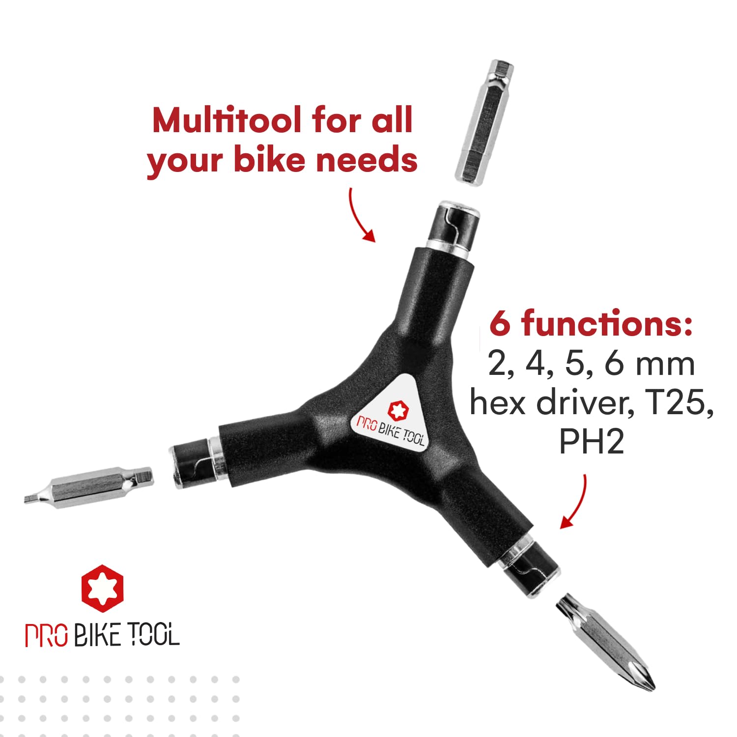 PRO BIKE TOOL 6 in 1 Y Wrench 6 Interchangeable Bits Allen Hex, T25