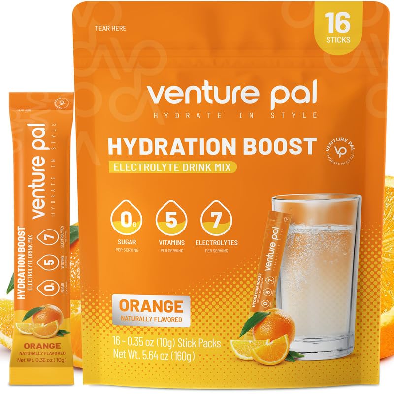 Venture Pal Sugar Free Electrolytes Powder Packets - Liquid Daily IV Hydration Packets | Instantly Hydrating & Party Recovery | 5 Vitamins & 7 Electrolytes | Certified Vegan, Keto, Non-GMO | 16 Sticks