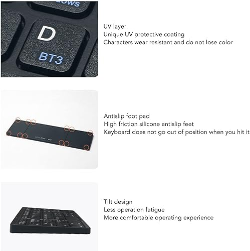 Miniatura 5 de Luqeeg Teclado Bluetooth plegable, teclado de bolsillo de 81 teclas, teclado delgado recargable de tamaño completo, teclado Bluetooth 5.1 extra para