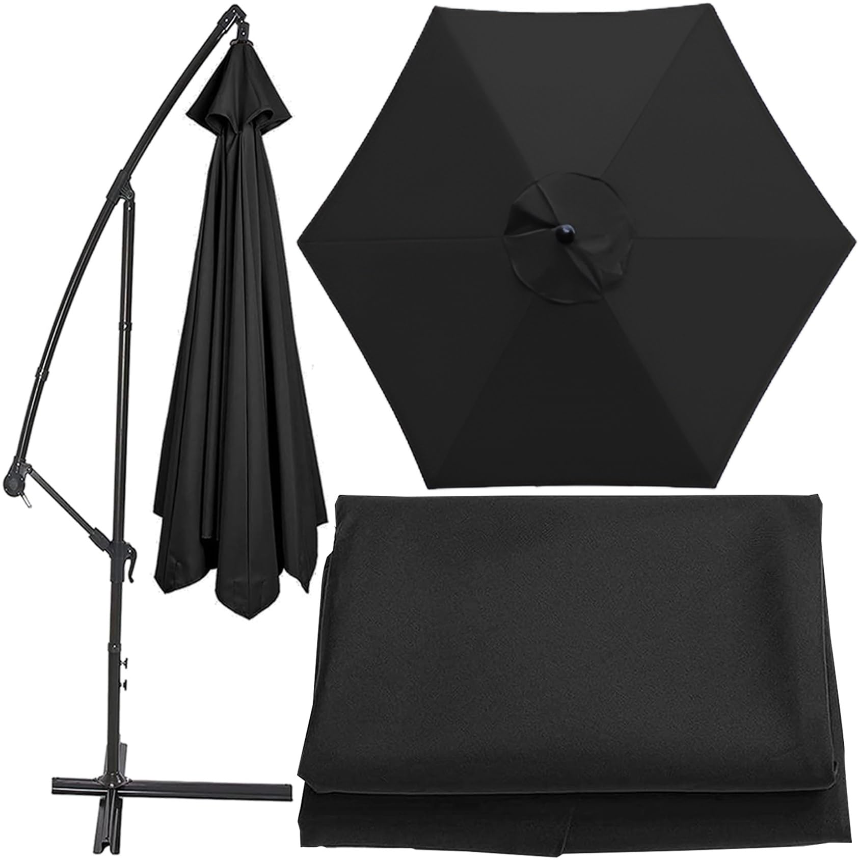 Universal Umbrella Replacement Cloth Parasol Umbrella Replacement Canopy Cover 200cm/270cm/300cm+6 Arms/8 Arms Replacement Parasol Fabric Cover For Garden Umbrella(Color:Black,Size:200cm(6.5ft)-6 ribs