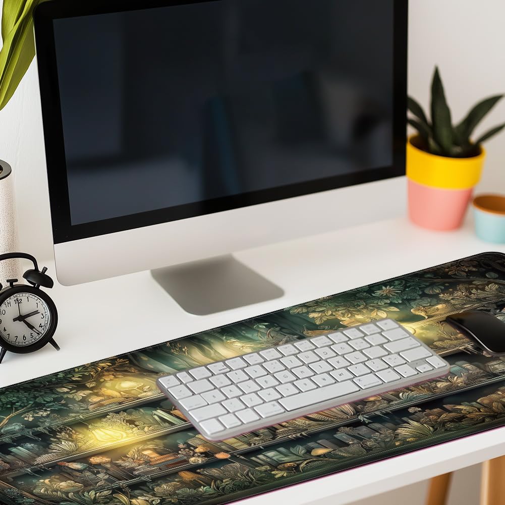 WEBEEDY Regale Schreibtischunterlage Großes Bücherregal-Design Büro-Schreibtischunterlage Rutschfeste Gummibasis Gaming-Mauspad mit Genähten Kanten, Große Computertastaturmatte 80x40cm