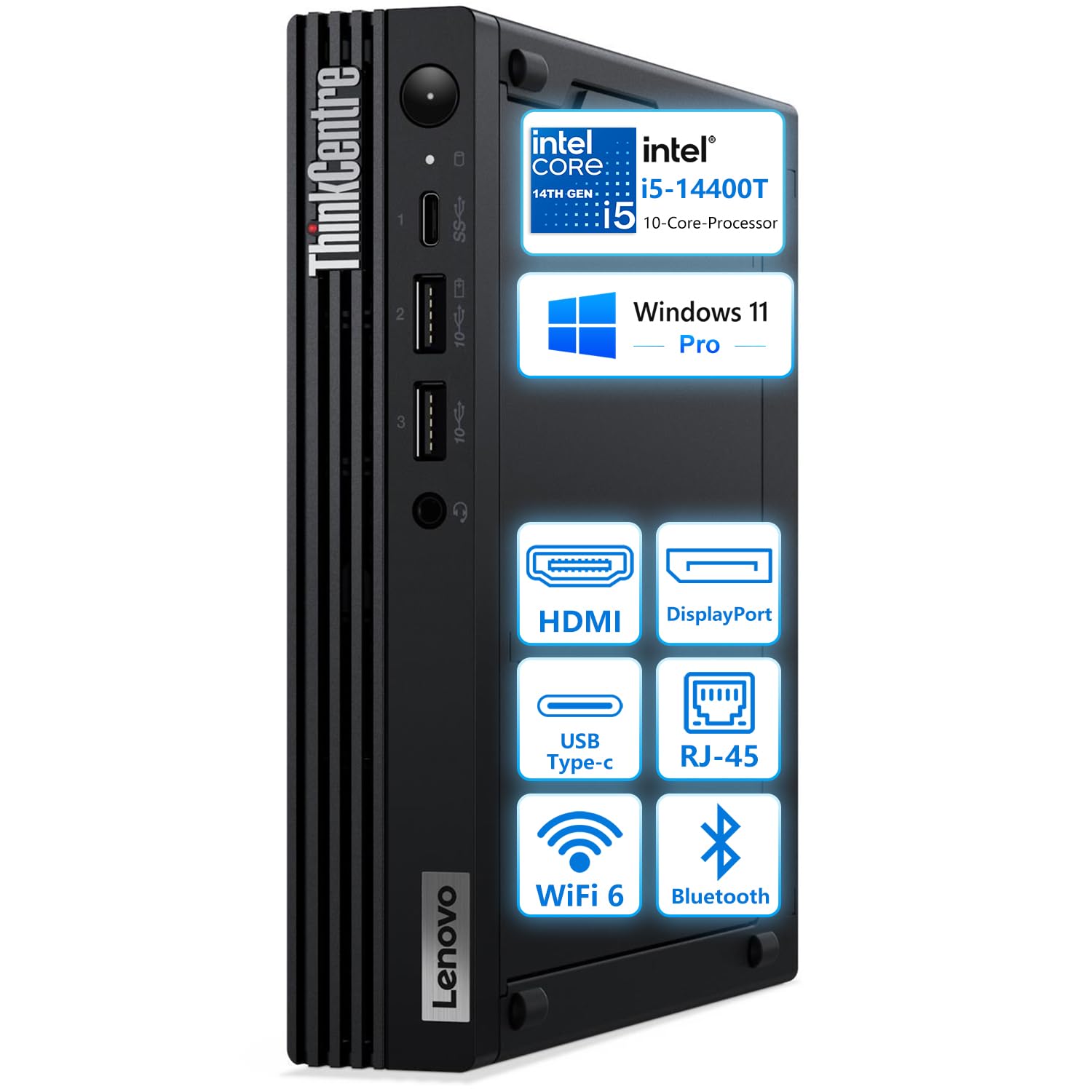 lenovo thinkcentre m70q gen 5 tiny business desktop| intel i5-14400t 10-core| 32gb ddr5 ram, 1tb ssd| intel uhd 730| dual display| wifi 6| bluetooth| keyboard & mouse| windows 11 pro| 1l mini pc