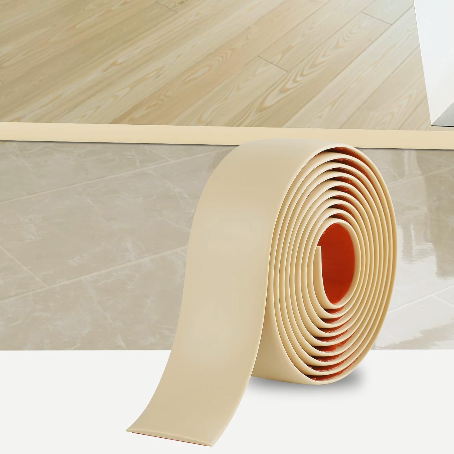 6M Laminate Flooring Threshold Transition Strip,PVC Door Bars for Doorways,Self Adhesive Vinyl Floor Edge Trim,Tile to Laminate Beading,Floor Joining Strip Gap Covering(4cm,Yellowish Beige) — image 1