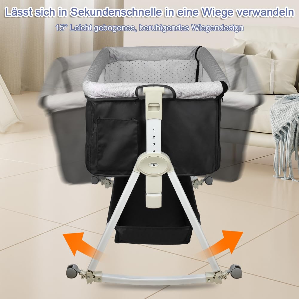 OHMG Cuna Colecho 3 en 1,Cuna Plegable,Cuna Bebé Altura Ajustable,Cunas con Colchon,con Mosquitera,Plegado Fácil,para Recién Nacido Niño Niña (95 * 50 * 98-110cm (Negro))