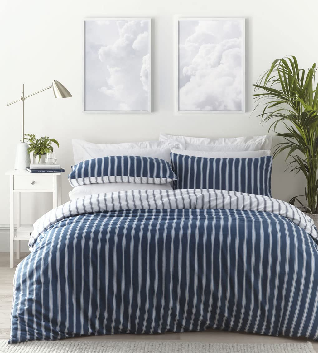 Homemaker Bedding Blue Navy Stripe Duvet Cover Set Quilt Cover Pillow Cases (King)